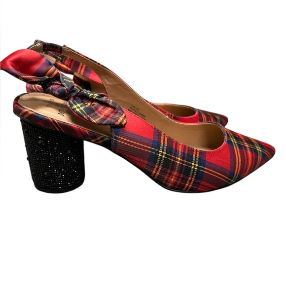 Torrid Red Plaid Heels with Black Beaded Block Heel - Picture 2 of 9